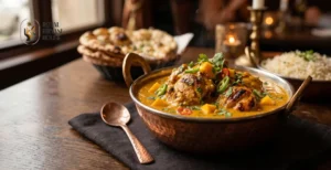 Creamy mango chicken curry served in a copper bowl at Royal Biryani House restaurant